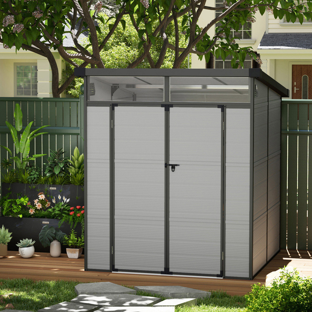 Outsunny 6 x 6ft Light Grey Plastic Garden Shed Image 3