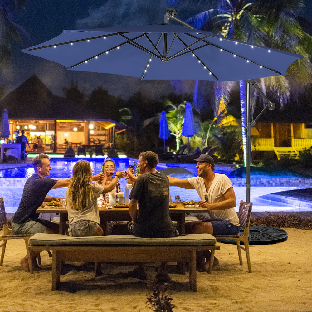 Costway Navy LED Cantilever Parasol 3m Image 2