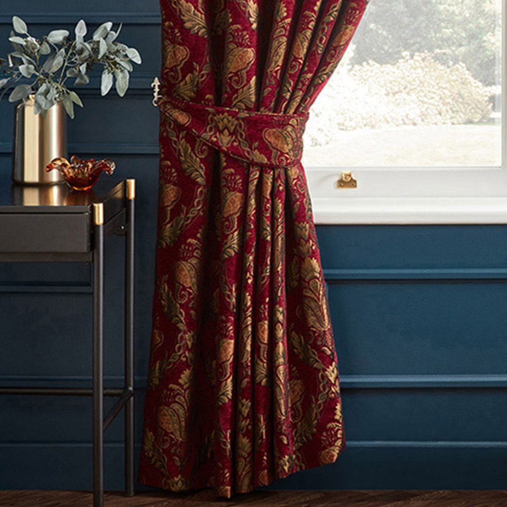Paoletti Shiraz Burgundy and Brown Floral Jacquard Pencil Pleat Curtain 183 x 168cm Image 3