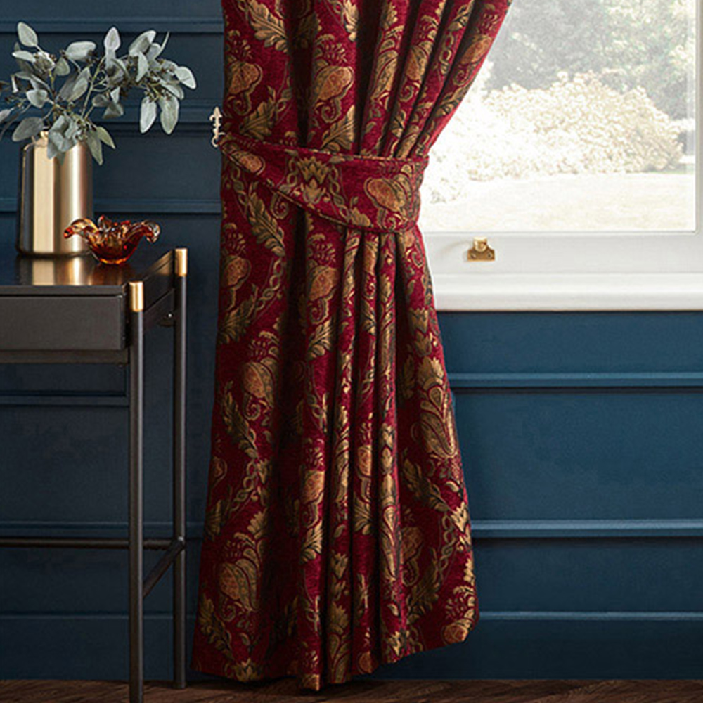 Paoletti Shiraz Burgundy and Brown Floral Jacquard Pencil Pleat Curtain 168 x 183cm Image 3