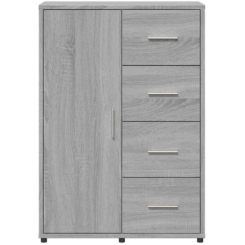 vidaXL Single Door 4 Drawer Grey Sonoma Wooden Sideboard Set of 2 Image 3
