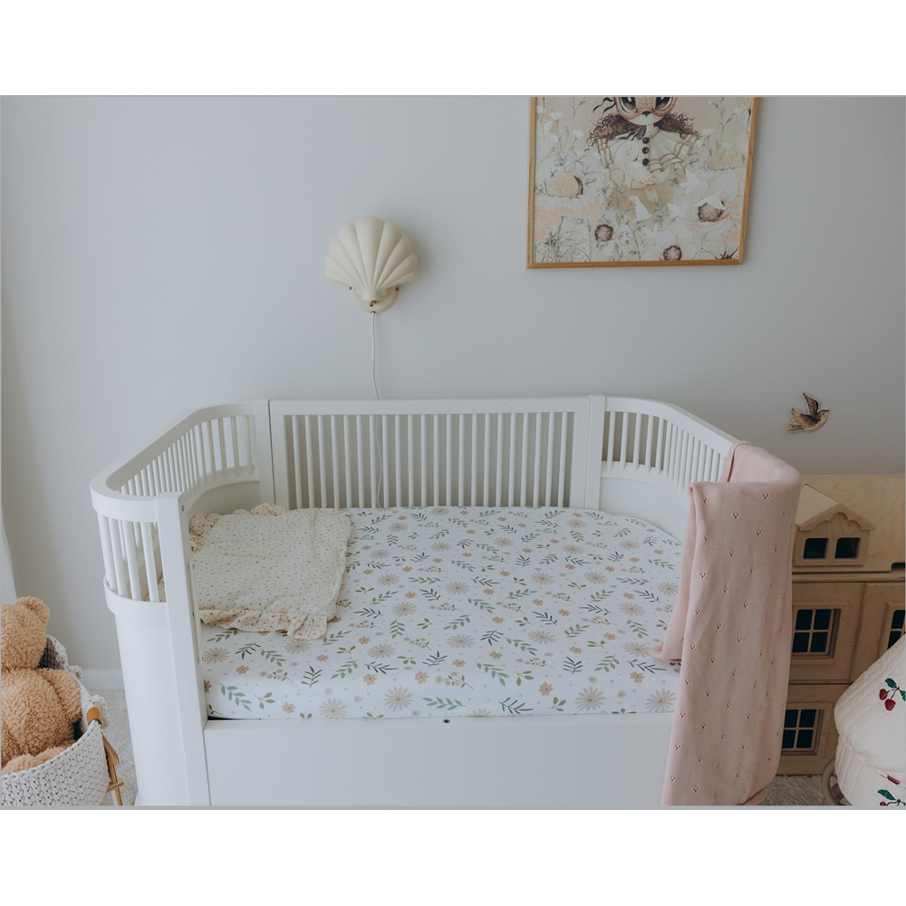 MHG Living Green and Flowers Jersey Cotton Fitted Cot Bed Sheet 120 x 60cm 2 Pack Image 2