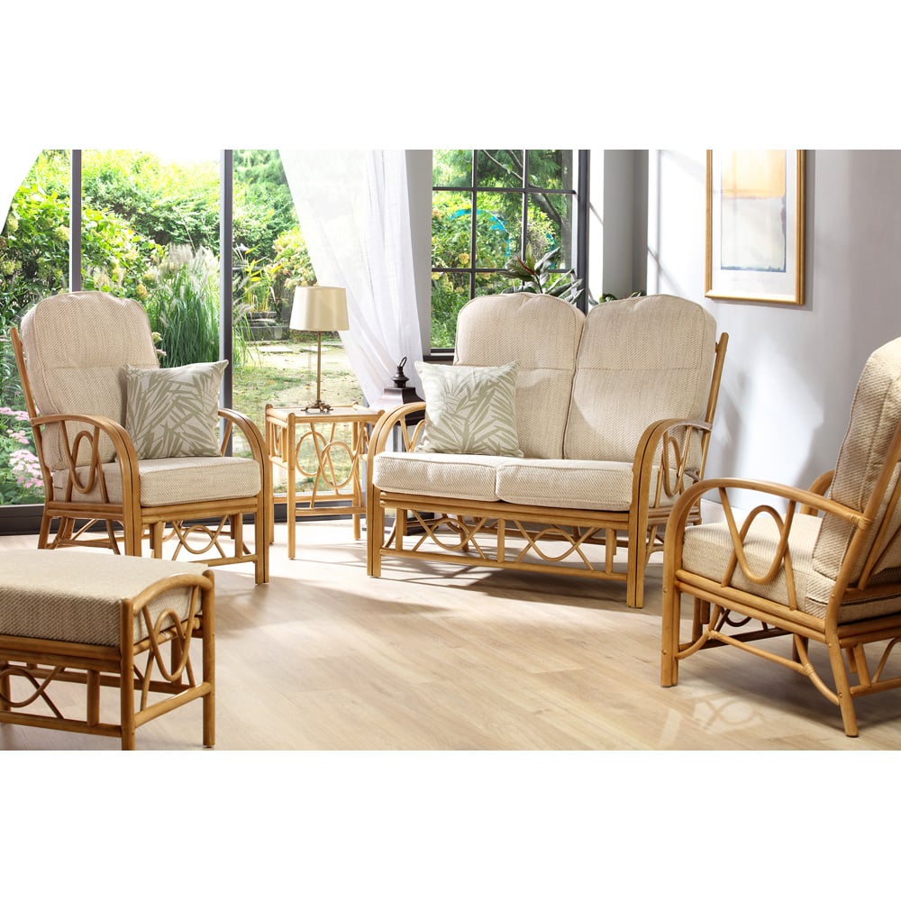 Desser Bali Beige and Cream Fabric Natural Rattan Armchair Image 4