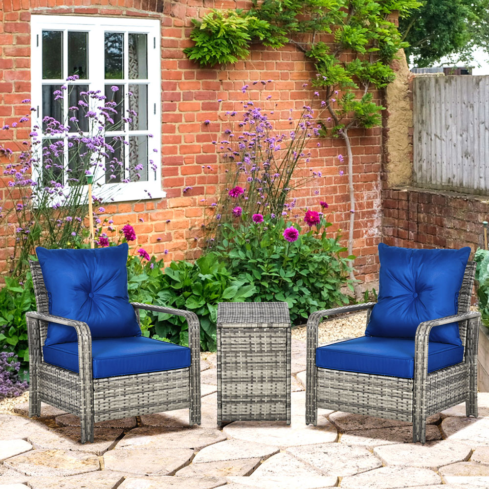 Outsunny 2 Seater Blue Rattan Lounge Set with Storage Image 1