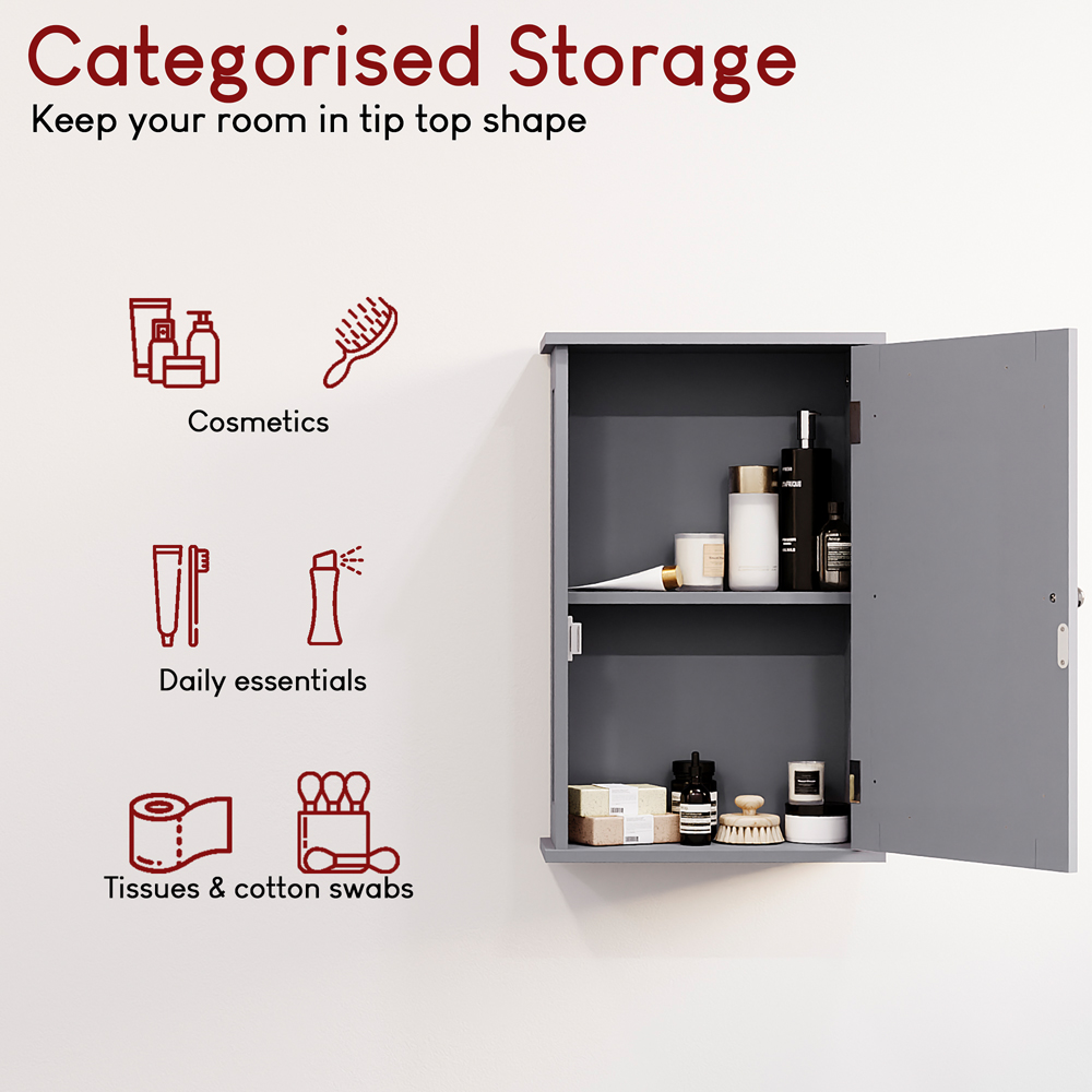 Bath Vida Priano Single Mirrored Door Grey Bathroom Cabinet Image 6