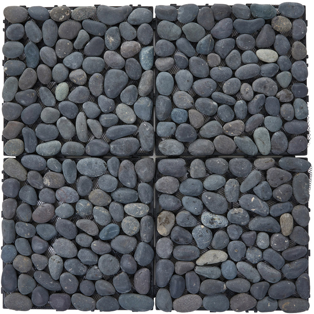 Living and Home Dark Grey Non Slip Faux Natural Pebble Interlocking Floor Tile 6 Pack Image 3