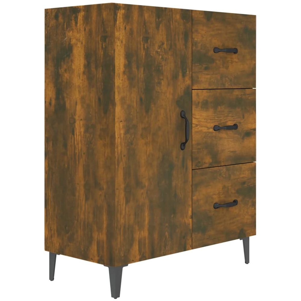 vidaXL Single Door 3 Drawer Smoked Oak Sideboard Image 2