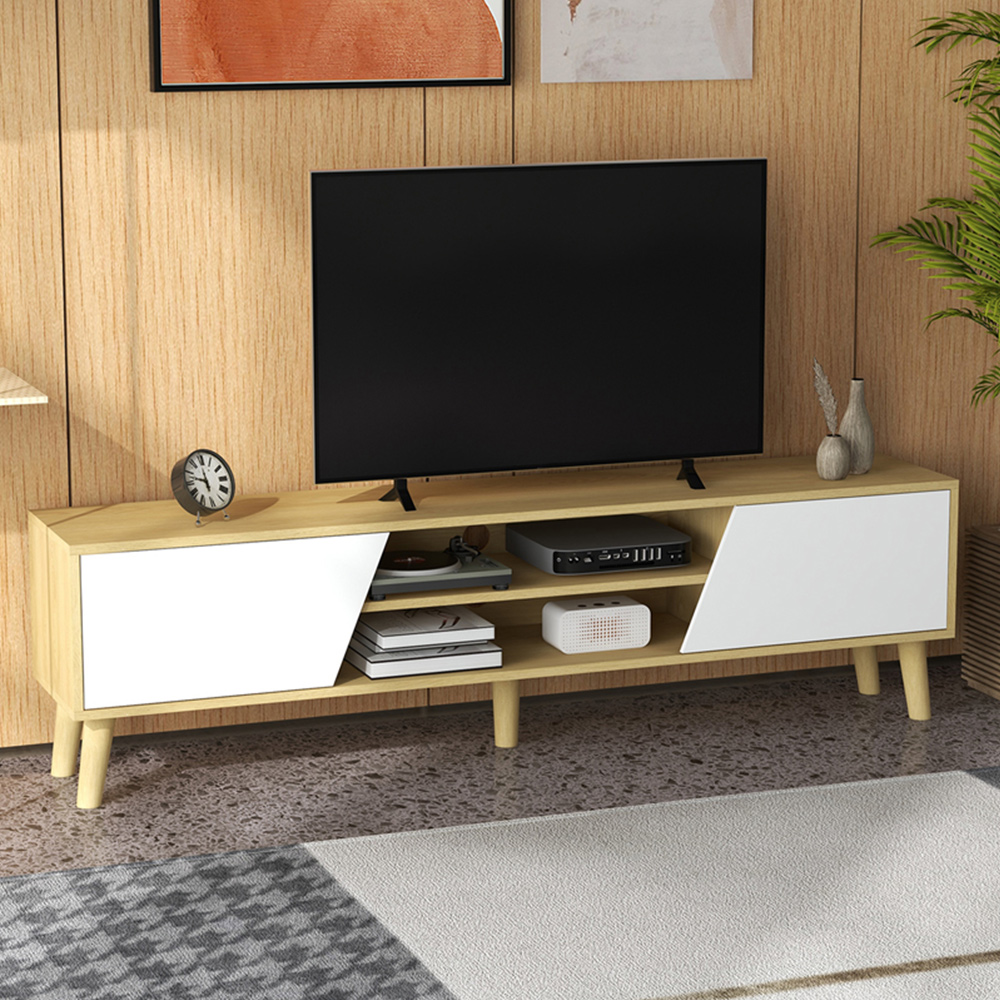 Portland Oak TV Unit Cabinet for 65 Inch TV with Shelves Image 1