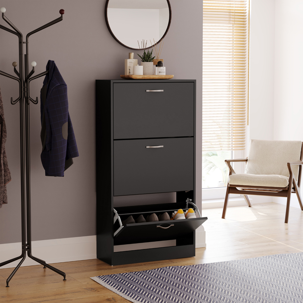 VIDA DESIGNS Black 3-Drawer Shoe Cabinet Rack Image 4