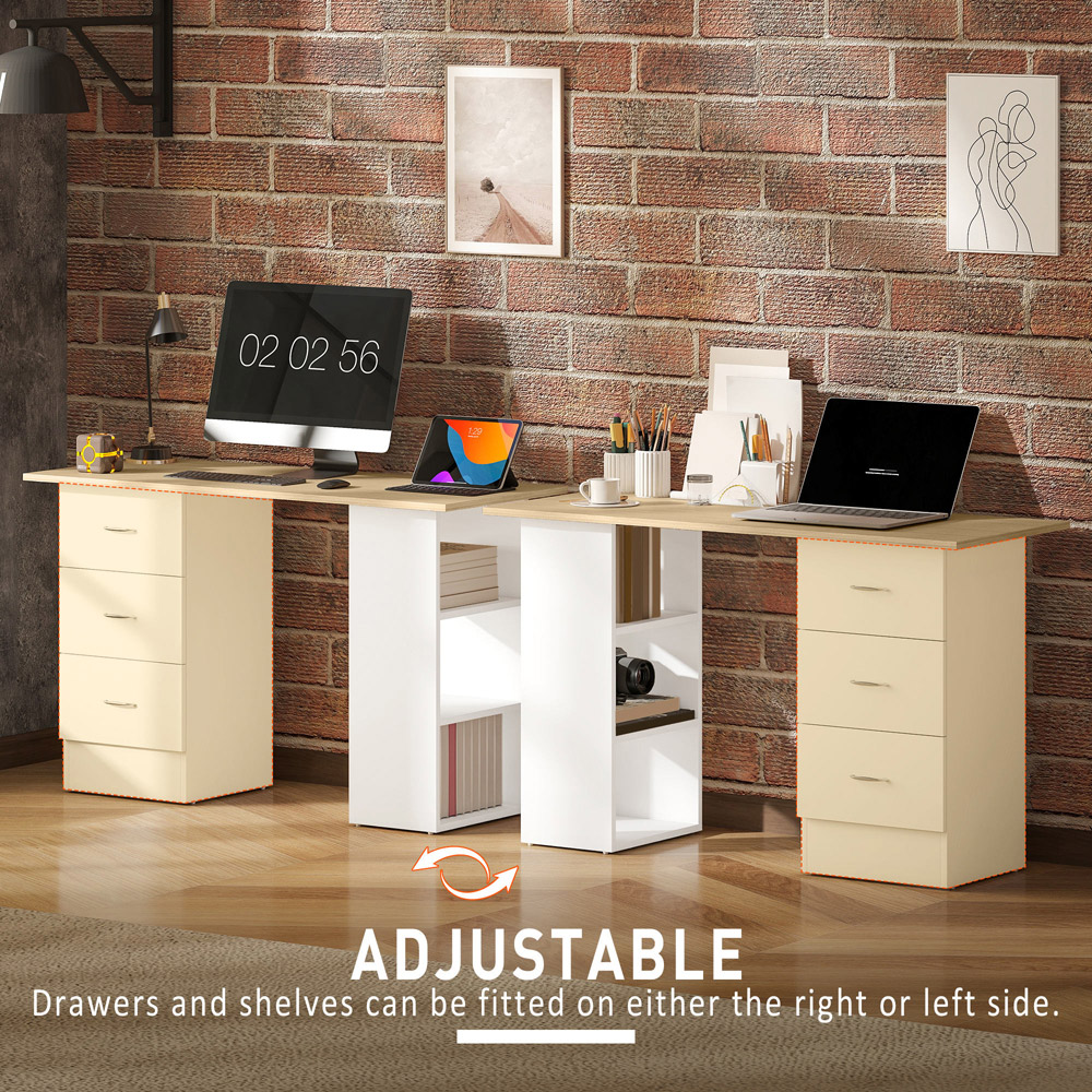 HOMCOM 3 Drawer 3 Shelf Computer Desk Natural Image 6
