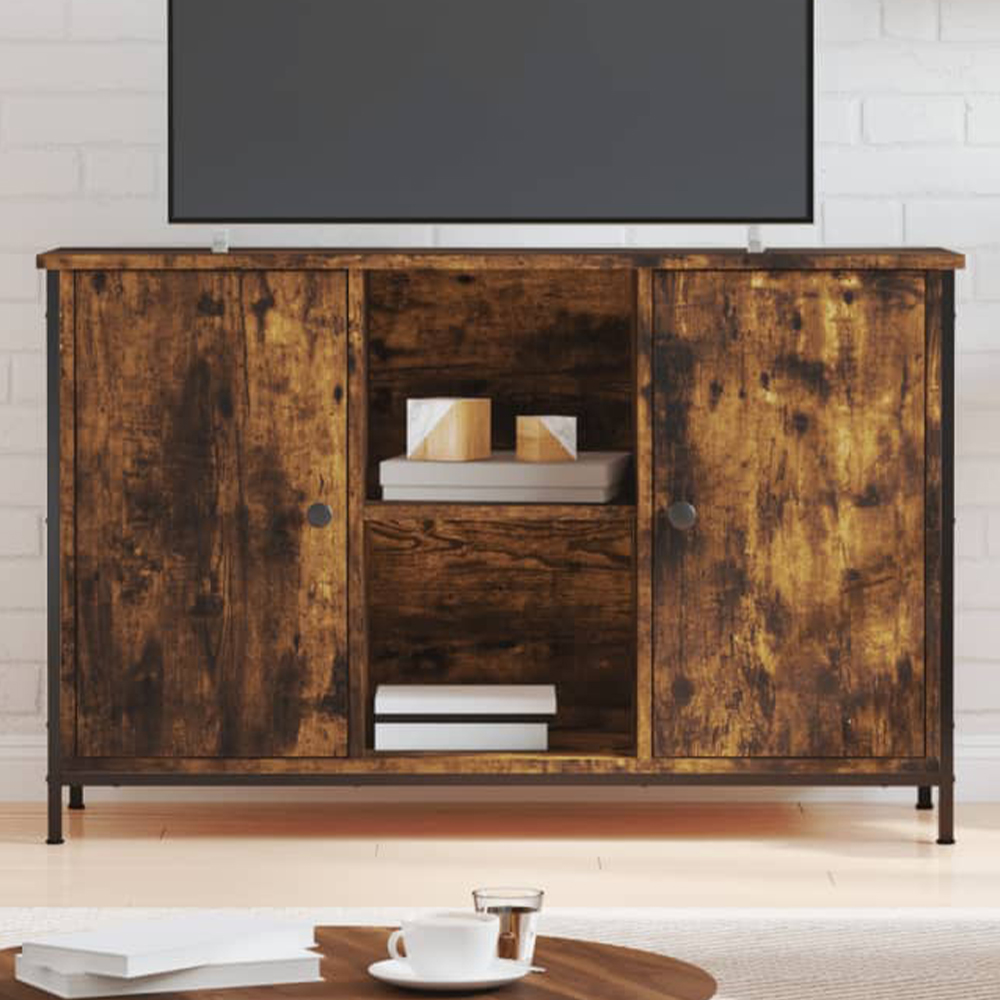vidaXL 2 Door 2 Shelf Smoked Oak Industrial Style TV Cabinet Image 1