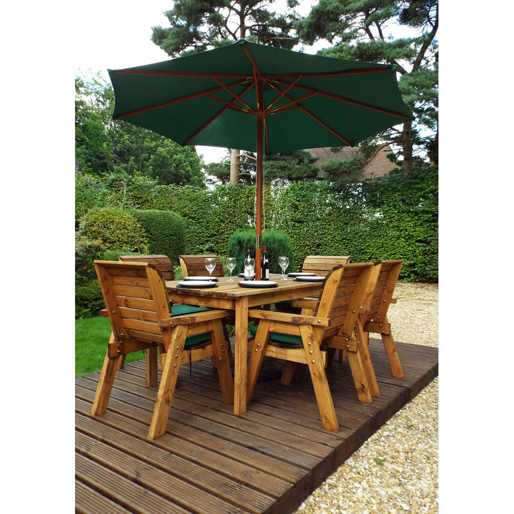 Charles Taylor Solid Wood 6 Seater Rectangular Outdoor Dining Set with Green Cushions Image 8