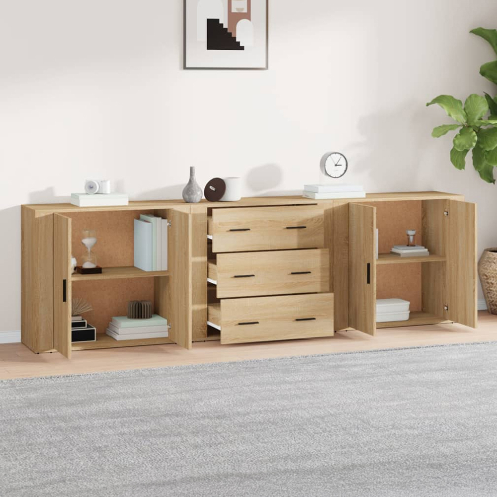 vidaXL 4 Door 3 Drawer Sonoma Oak Sideboard 3 Piece Image 1
