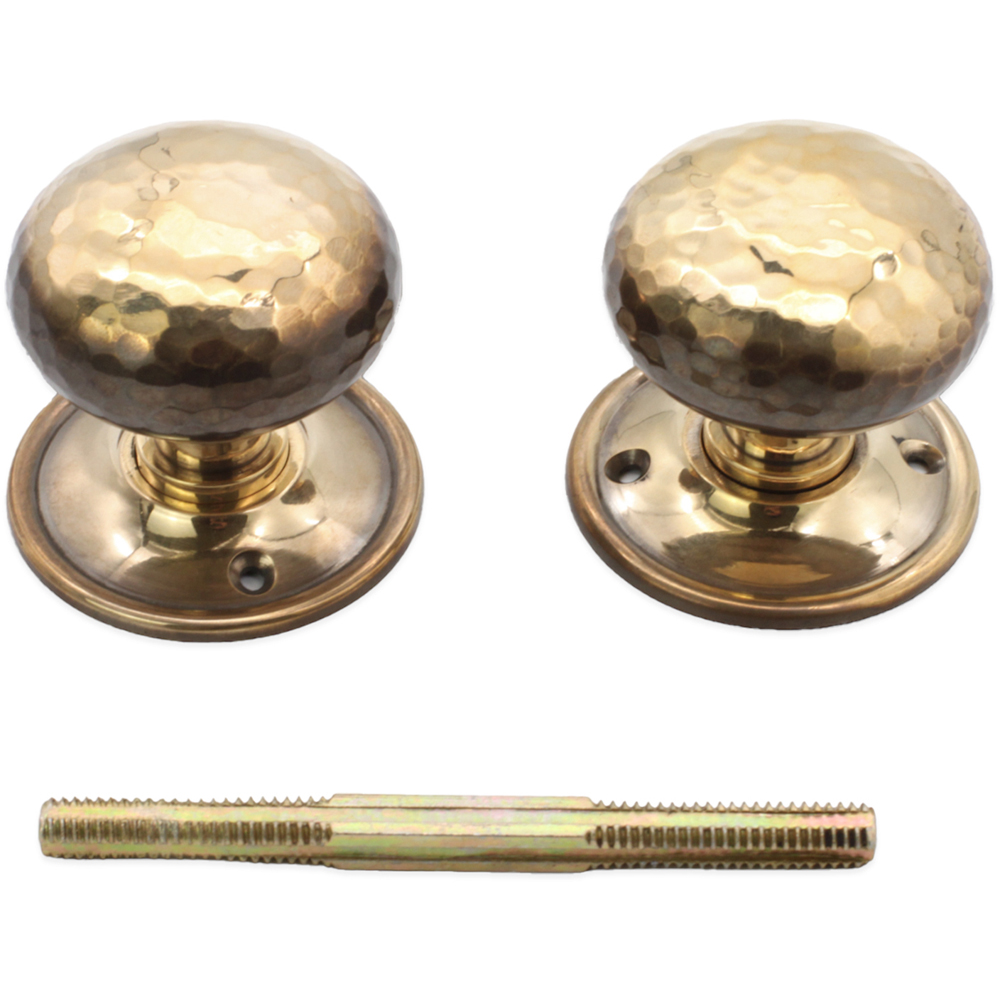 Spira Brass Aged Brass Hammered Cottage Large Rim and Mortice Door Knob 2 Pack Image 4
