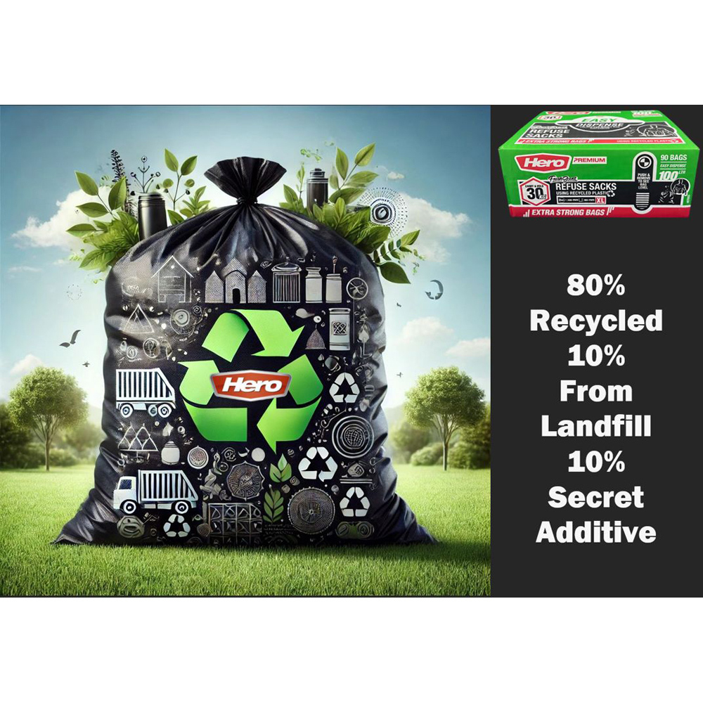 Hero Scented Easy Dispense Flat Refuse Bin Bags Black 100L 90 Pack Image 6