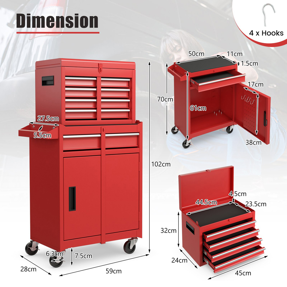 Costway 5 Drawer Red High Capacity Tool Storage Cabinet Image 9