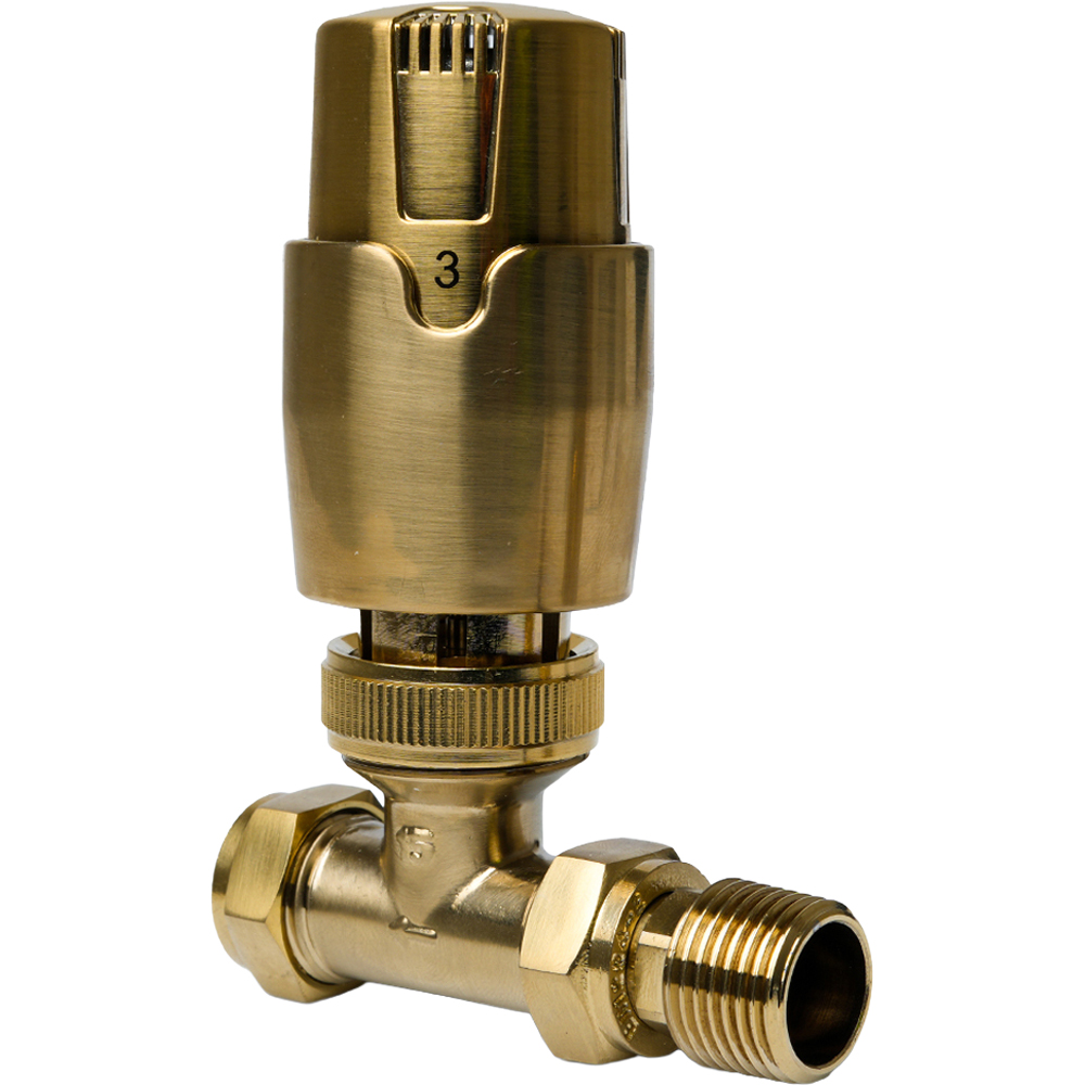 Go Bathrooms Gold Straight Thermostatic Radiator Valve 15mm 2 Pack Image 2
