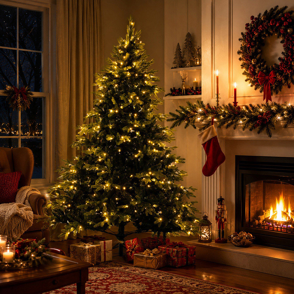 Abrihome 430 Warm White LED Pre-Lit Artificial Christmas Tree with 1250 Mixed Tips 7ft Image 3