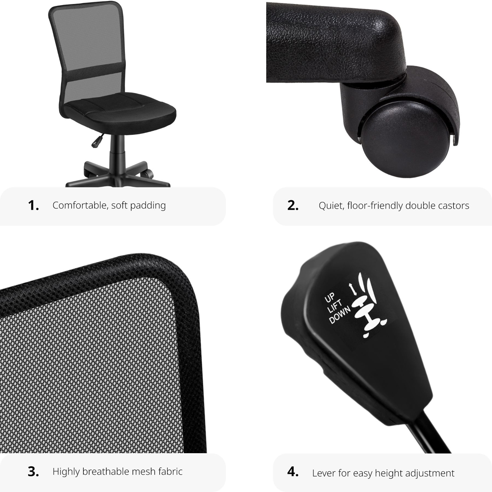 tectake Patrick Black Height Adjustable Padded Office Chair Image 7