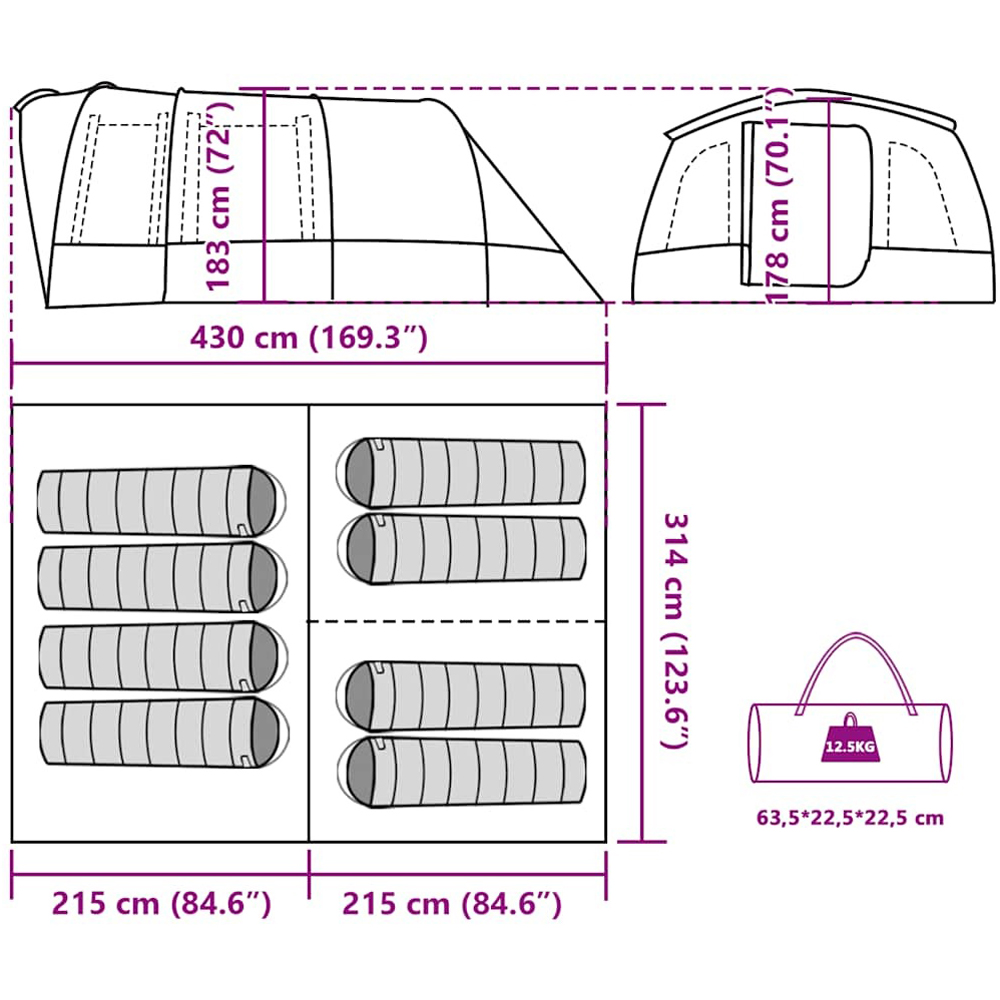 Walplus 8 Person Waterproof Tunnel Family Tent Blue Image 8