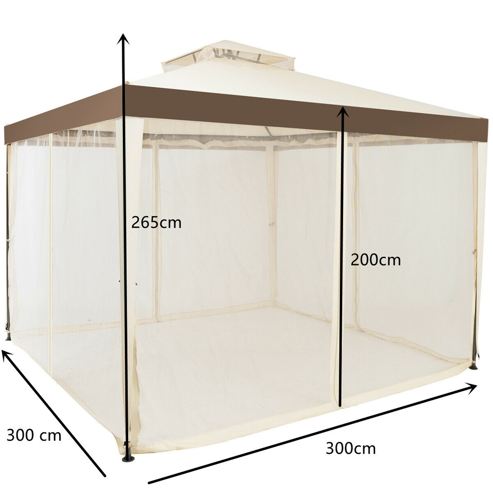 Costway 3 x 3m Beige Double Tiered Canopy Gazebo Tent Image 9