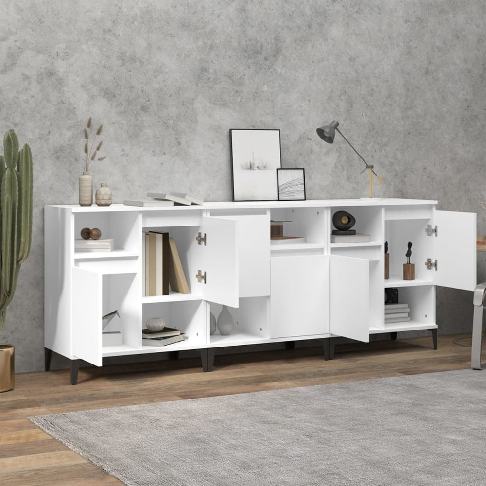 vidaXL 2 Door 2 Shelf White Sideboard Set of 3 Image 8