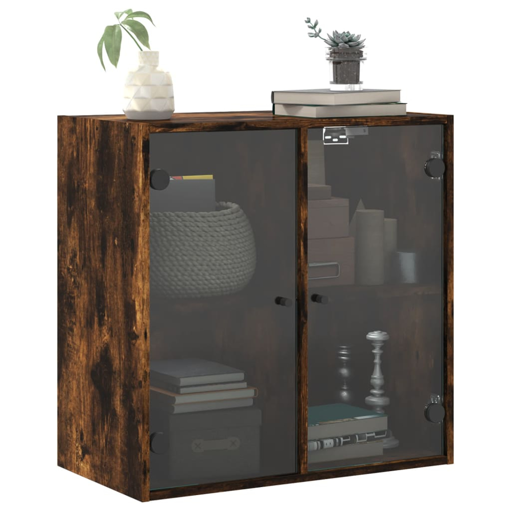 vidaXL 2 Door Smoked Oak Glass Wall Cabinet Image 4