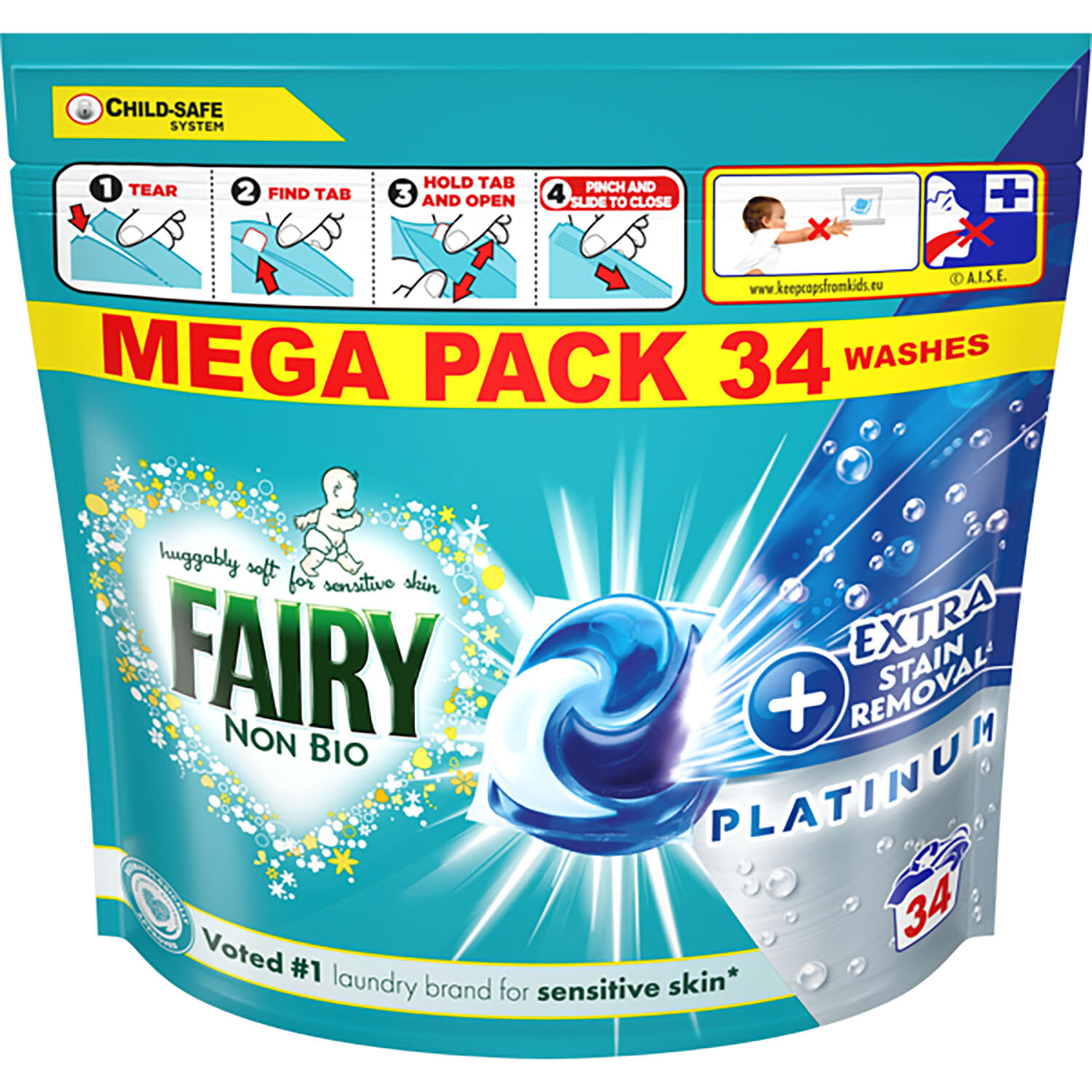 Fairy Platinum+ Non Bio Stain Removal Pods  - 34 Image