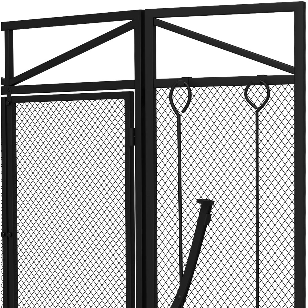 HOMCOM 3 Panel Black Mesh Fireplace Screen with Hooks Image 3