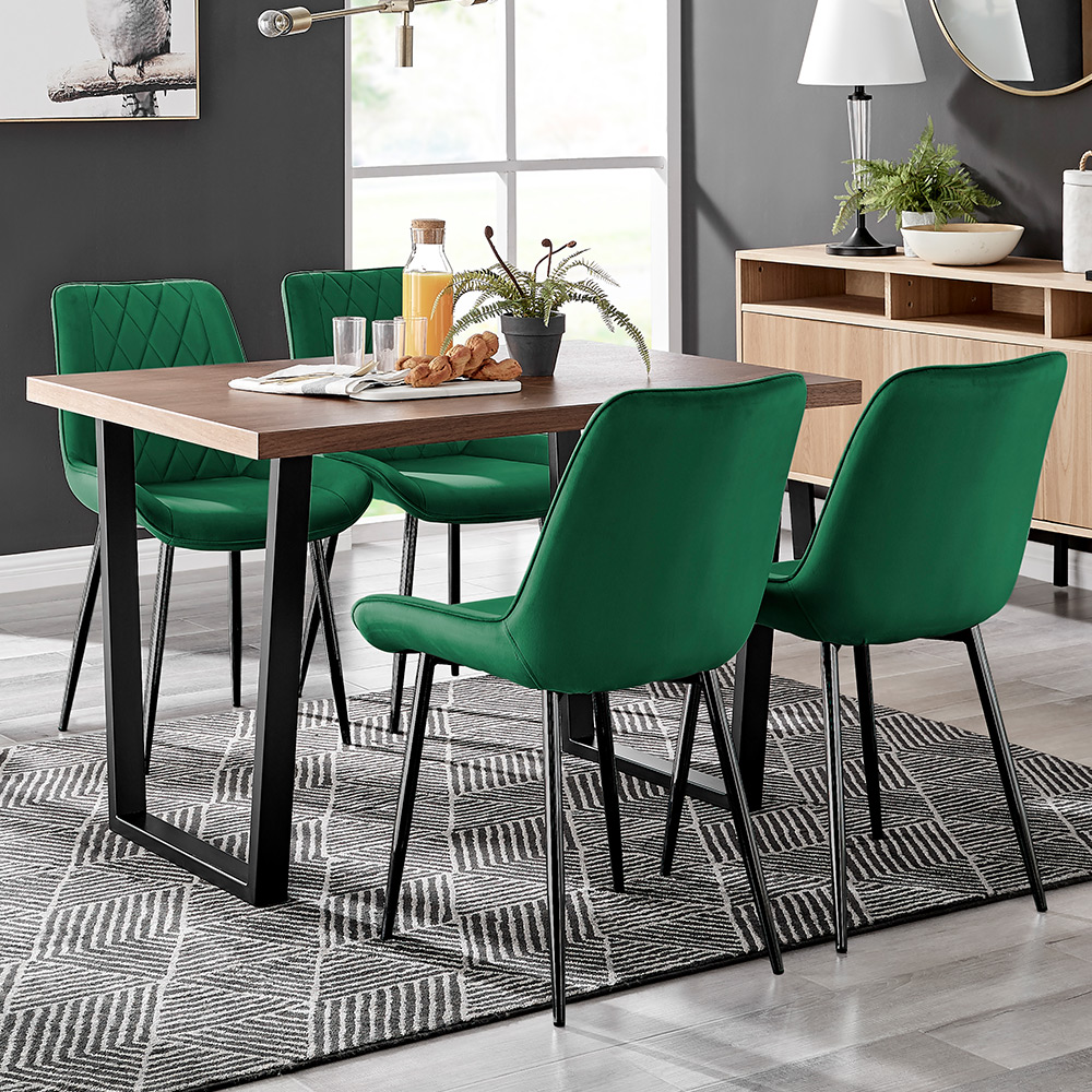 Furniturebox Solo Cesano 4 Seater Dining Set Brown Green and Black Image 1