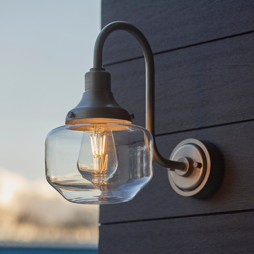 Merano Monza Brushed Silver Clear Glass Outdoor Dome Wall Lamp Image 2