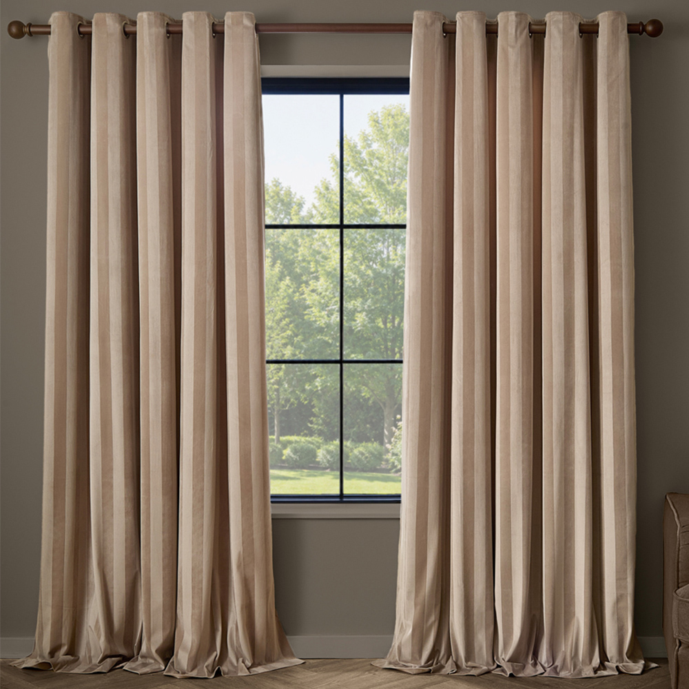 Paoletti Regency Grey Stripe Velvet Lined Eyelet Curtains 117 x 137cm Image 1