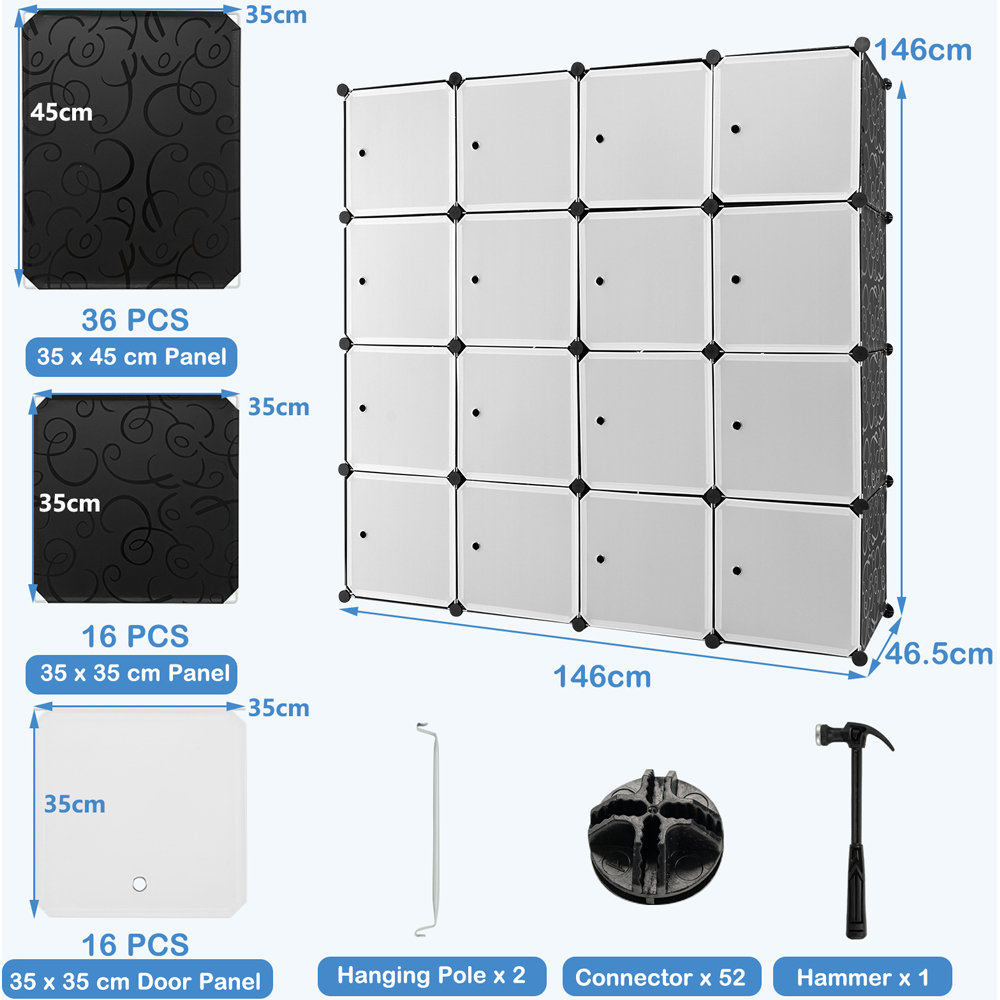 Costway 16 Cube Black and White Storage Cabinet Image 9