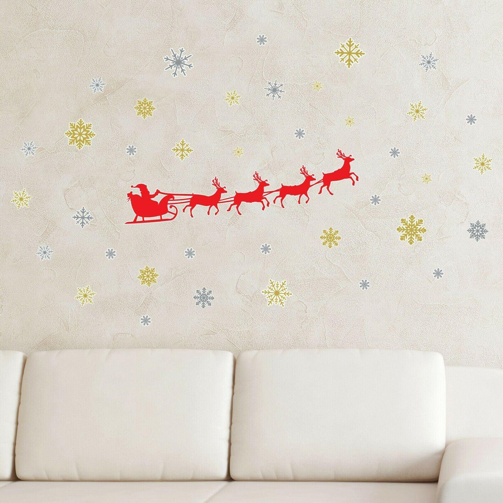 Walplus Santa's Sleigh Self Adhesive Christmas Wall Stickers 49 Piece Image 1