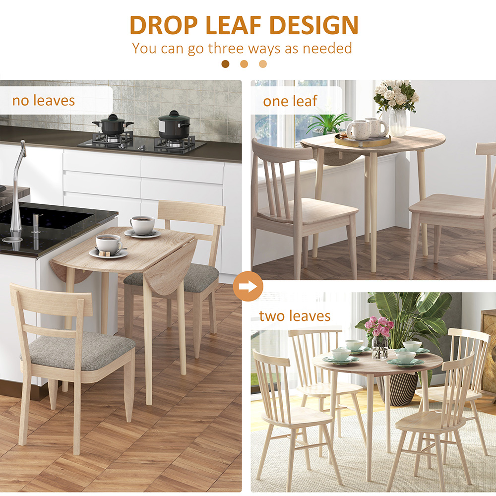 HOMCOM 4 Seater Natural Round Drop Leaf Dining Table Image 5