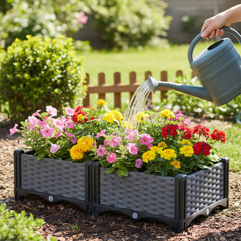 Living and Home Grey and Black Plastic Rattan Look Raised Garden Bed 22 x 80 x 40cm Image 5
