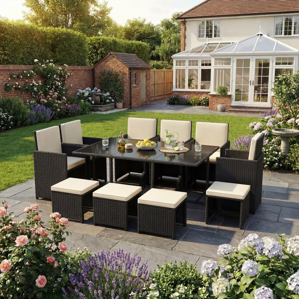 GARDEN VIDA Cuba Rattan Effect 10 Seater Garden Dining Set Black Image 4