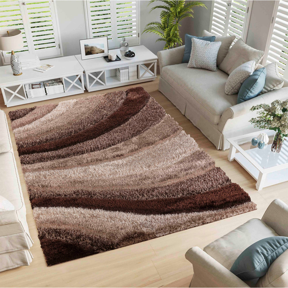 Desire Rug Modern Bronze Waves Shimmer Soft Shaggy Area Rug 60 x 220cm Image 4