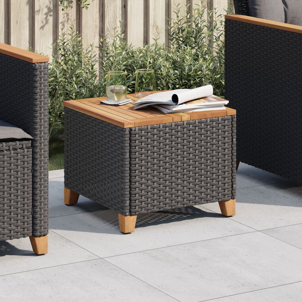 Walplus Black Poly Rattan Acacia Wood Top Garden Coffee Table Image 7
