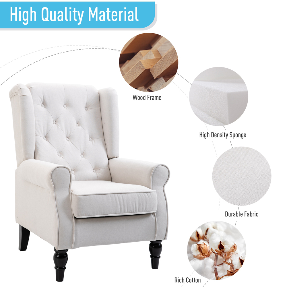 Portland Cream Retro Linen-Touch Wingback Armchair Image 5