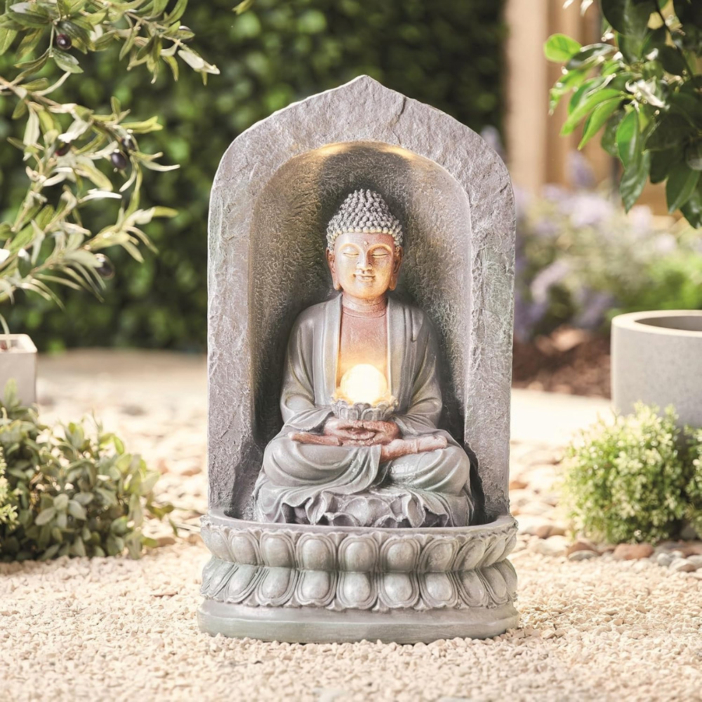 Serenity Stone Buddha Mains Powered LED Water Feature Image 2
