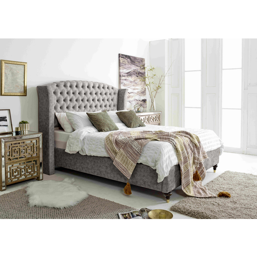 Eleganza Roseland Super King Size Grey Oakland Fabric Bed Frame with Chesterfield Headboard Image 7