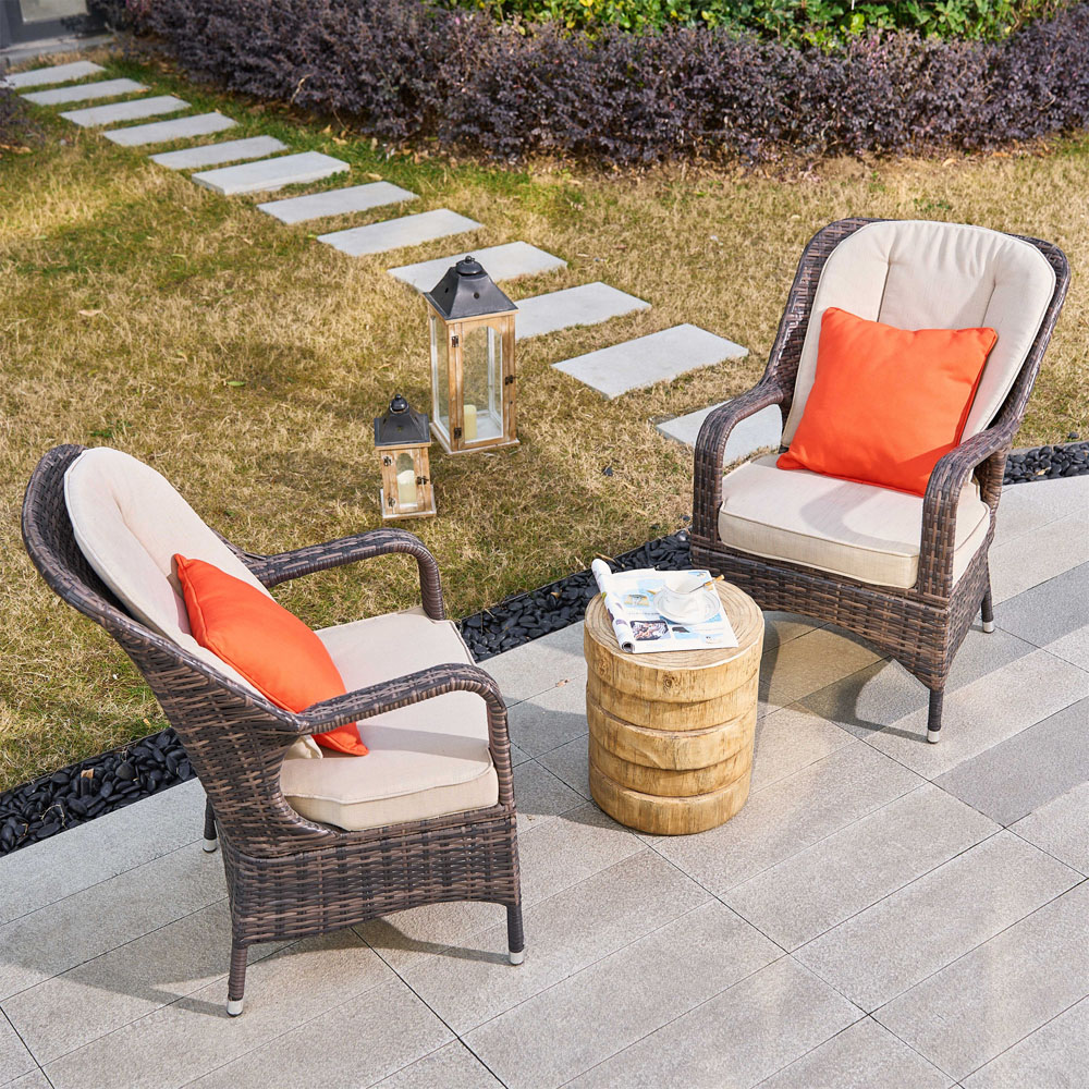 Direct Wicker Set of 2 Brown Rattan Garden Chairs with Wooden Composite Side Table Image 5