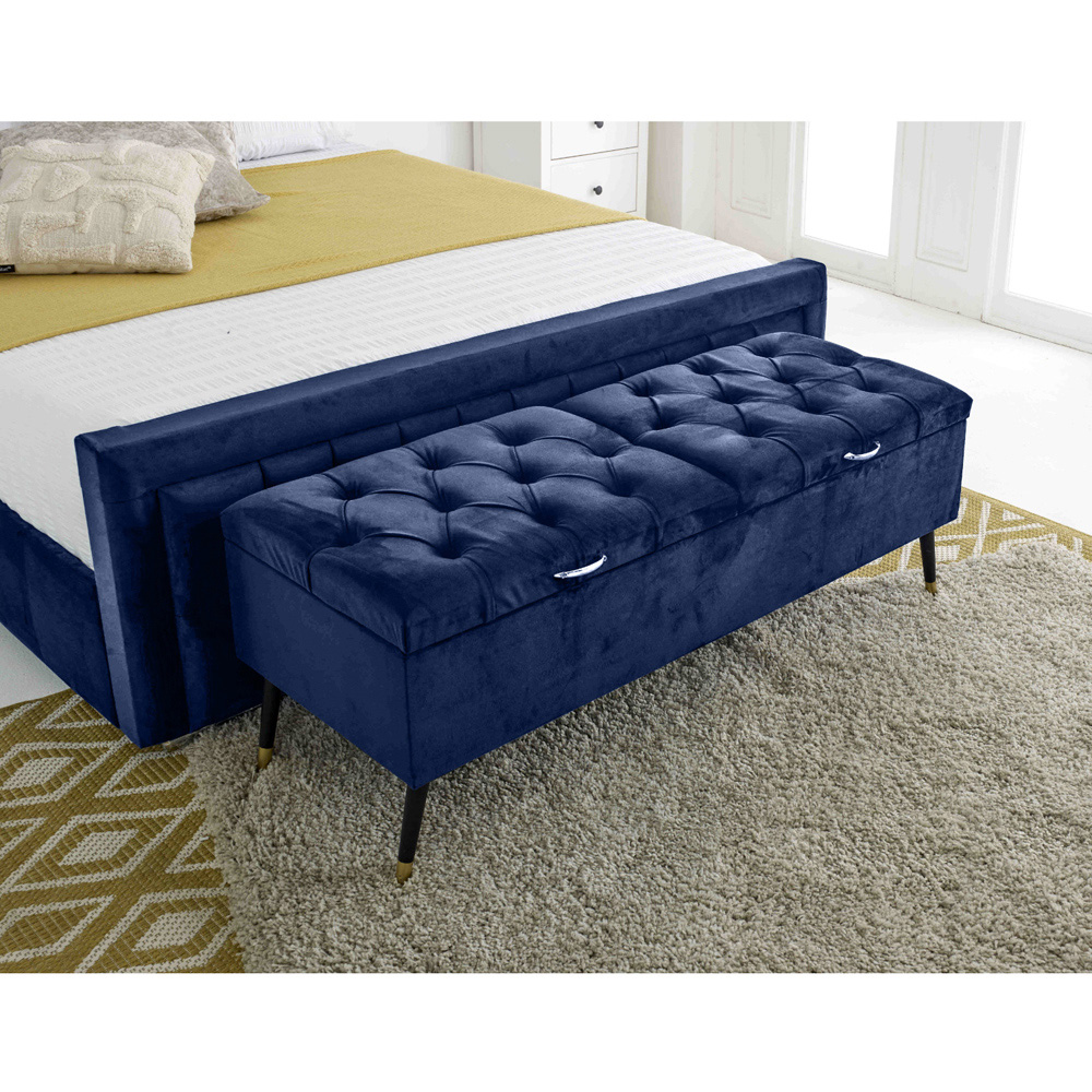 Eleganza Paloma Small Double Blue Plush Velvet Bed Frame with Headboard and Footboard Image 4