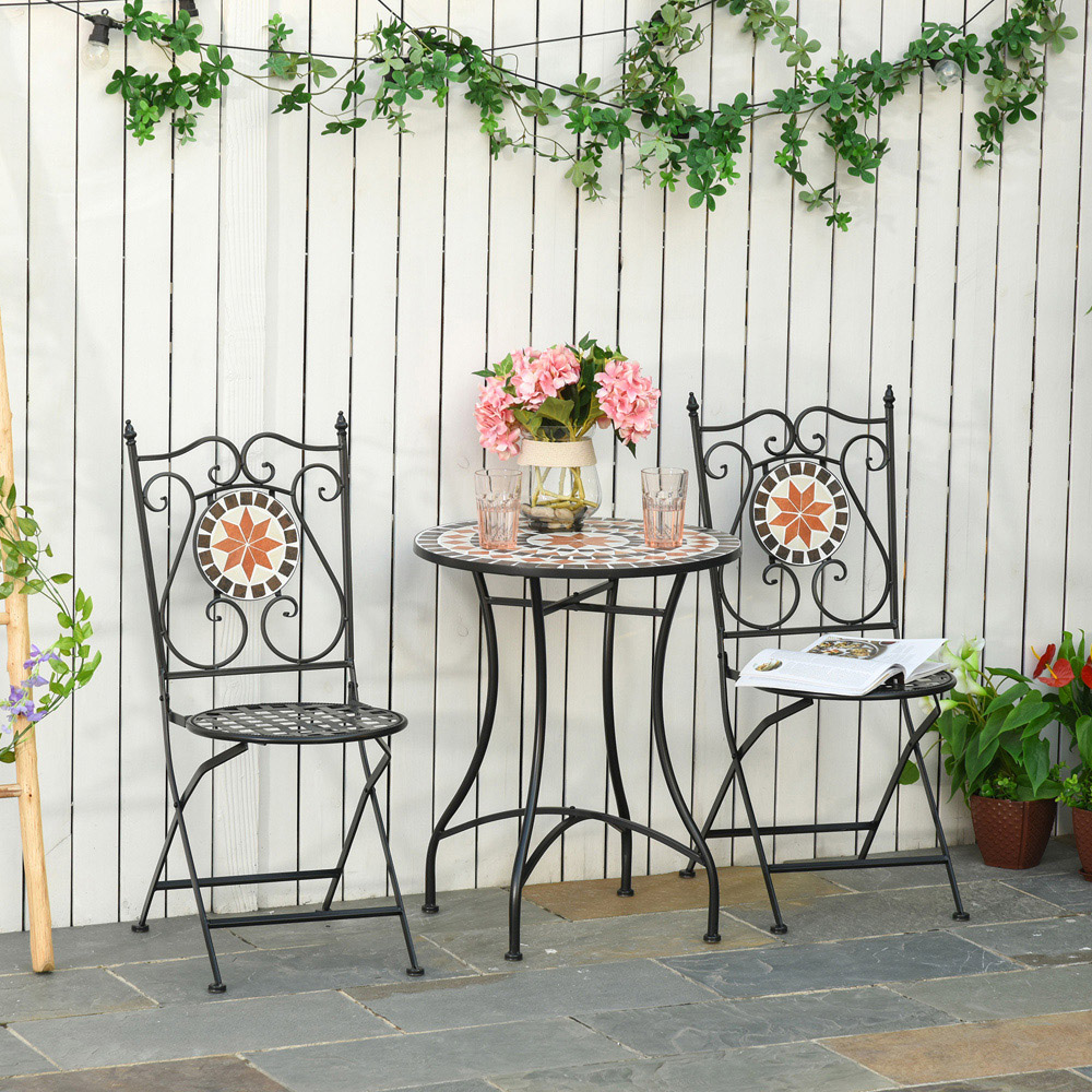 Outsunny 2 Seater Ceramic Tile Garden Round Dining Set Image 7