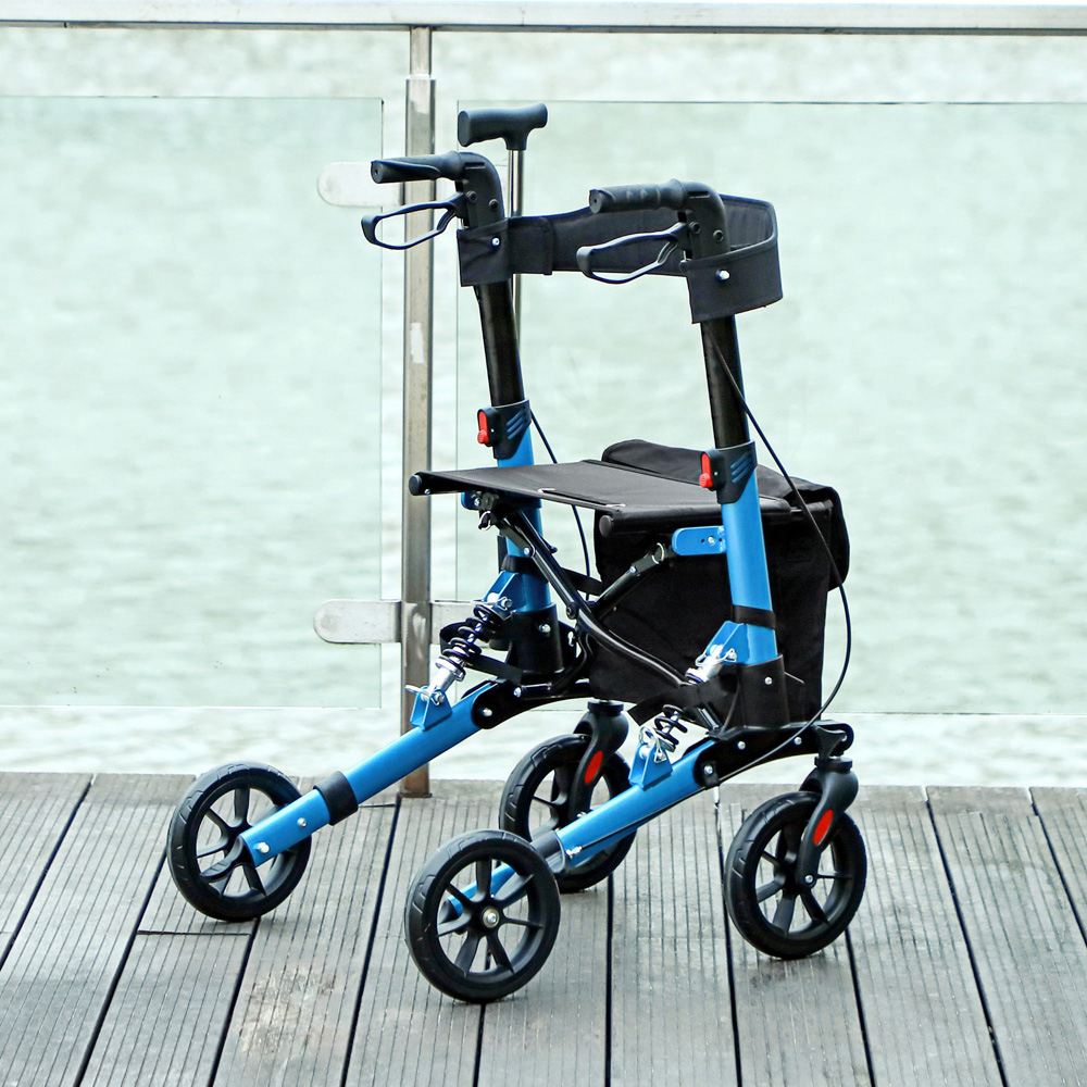 HOMCOM Blue 4-Wheel Foldable Rollator Walker with Suspension Seat and Storage Bag Image 3