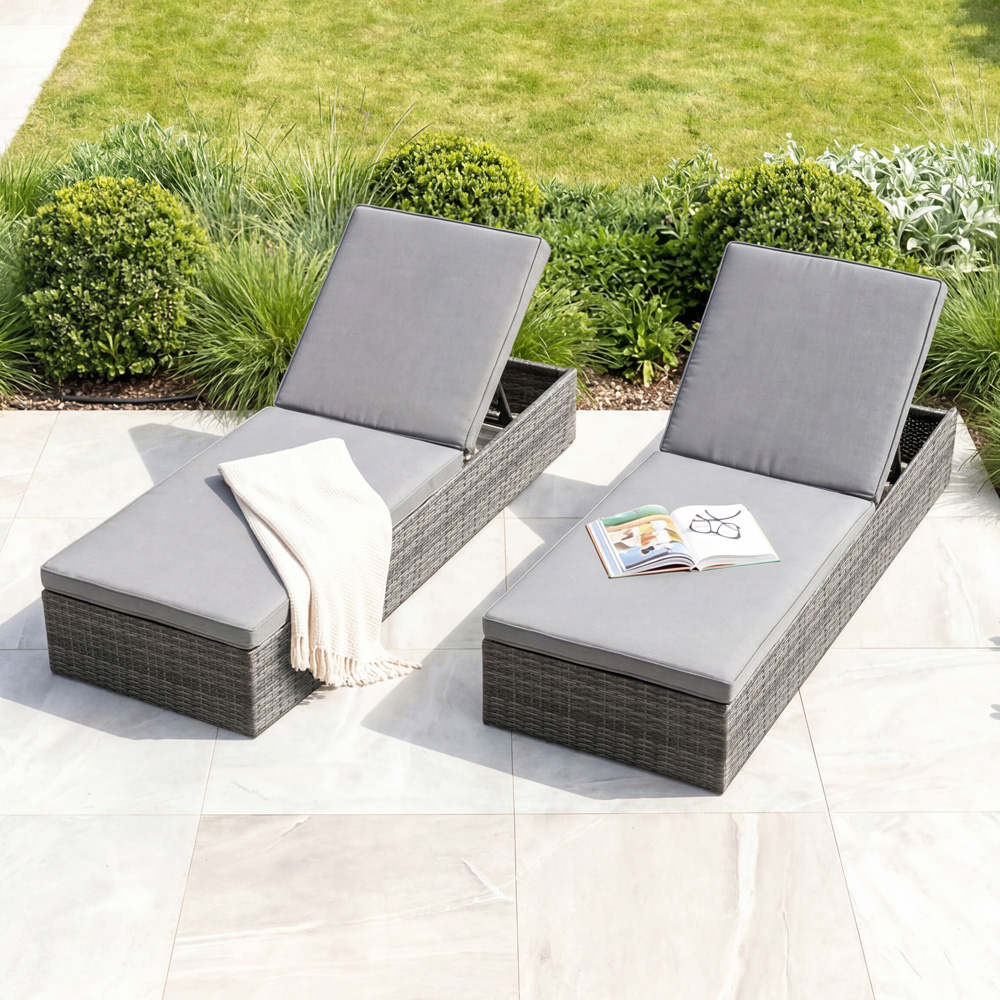 Charles Bentley Rattan Sun Lounger Grey Image 8