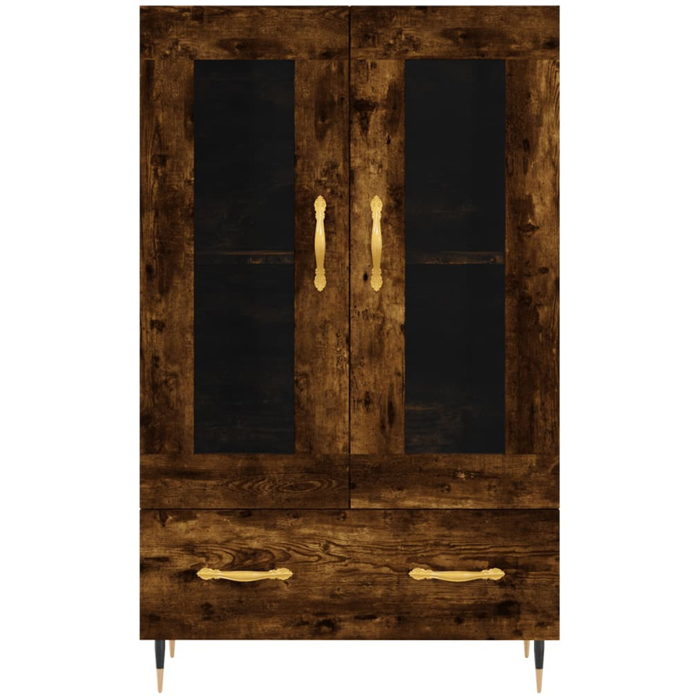 vidaXL 2 Glass Door Single Drawer Smoked Oak Highboard with Metal Legs Image 6