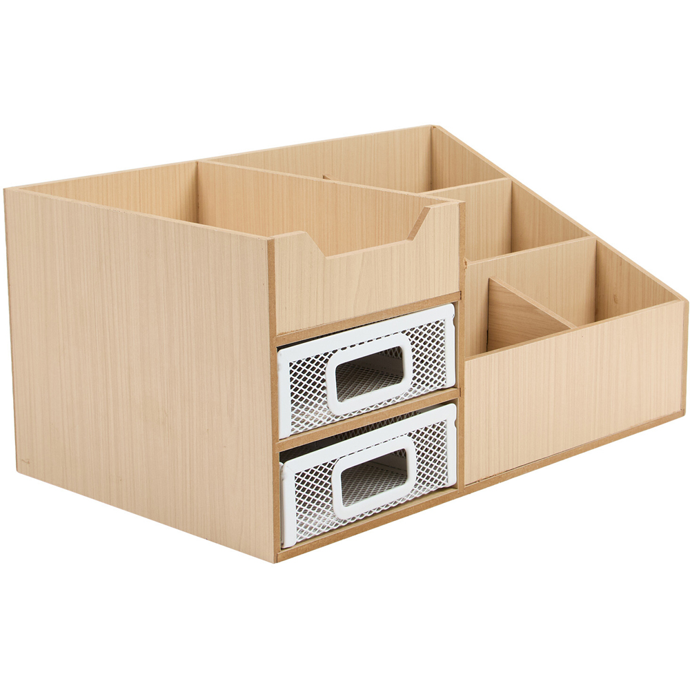 Wood Effect and White Mesh Desk Organiser Image 4