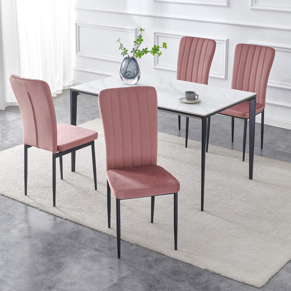 Elle Set of 4 Pink Velvet Effect Plush Padded Upholstered Dining Chair Image 7